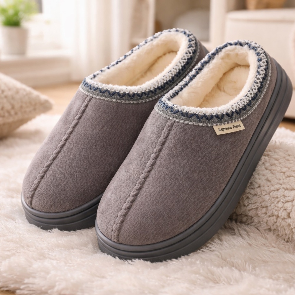 Cozy Memory Foam Slippers | Warm Faux Fur Lined | Indoor Outdoor | Gray